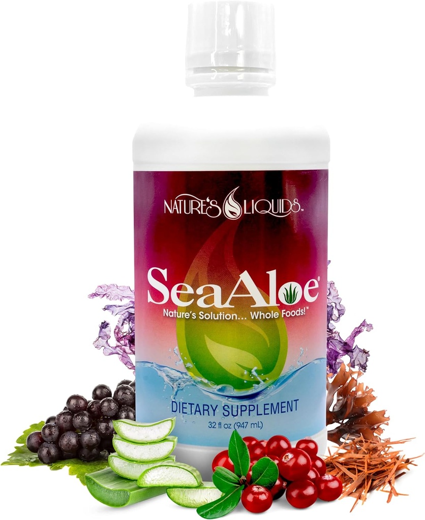 Natures Liquides - SeaAloe Liquid Whole Food, (32 Oz) Multivitamine liquide et supplément minéral, avec Aloe Vera, Légumes de mer, Pau D