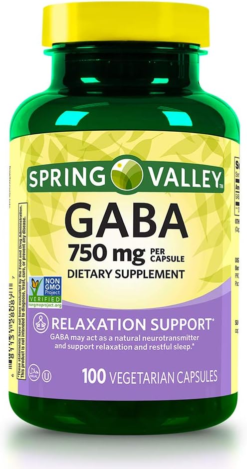 Spring Valley Gaba 750 mg Soutien à la relaxation, 100 Capsules