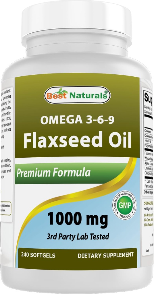 Meilleure huile de lin naturel 1000 mg 240 Softgels - Oméga-3-6-9 pour la santé cardiaque