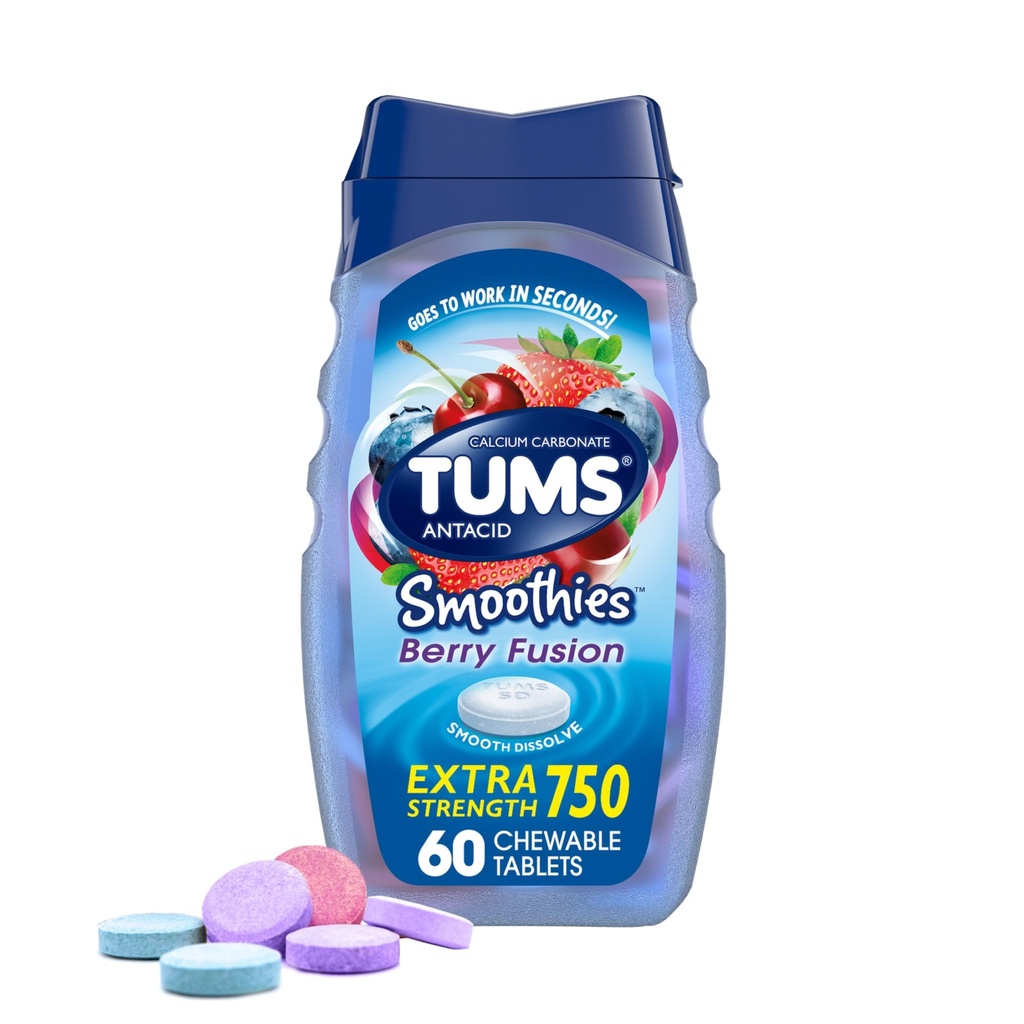 TUMS Antiacide Smoothies Comprimés de fusion de baies 60 Compte