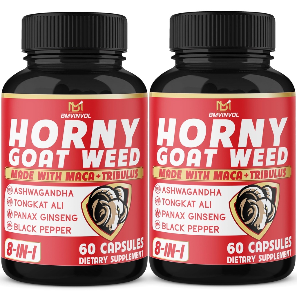 BMVINVOL (2 boîtes) Capsules d'herbes de chèvres avec Maca, Tribulus, Ginseng. Ashwagandha,Tongkat Ali - 8-en-1 pour les niveaux d'énergie de soutien