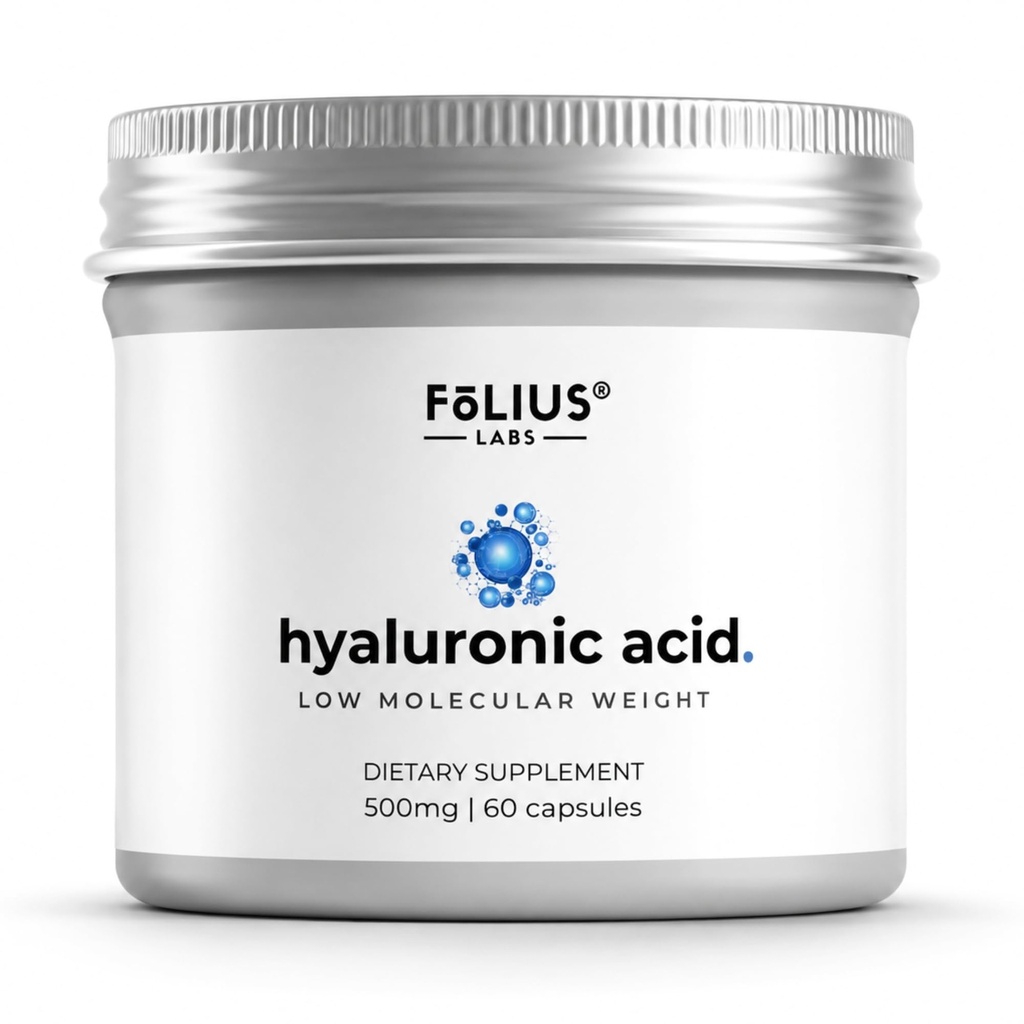 Ultra haute pureté Capsules d'acide hyaluronique 500mg - 95% Hyaluronate de sodium - hautement purifié et biodisponible - Faible poids moléculaire - Non-OGM Fermenté - 60 Capsules