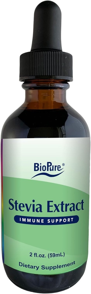 Extrait biologique certifié BioPure Stevia – Teinture à base de plantes à feuilles entières avec des composés bioactifs pour soutenir la fonction immunitaire, l'équilibre microbiome et la santé de Gut – 2 fl oz