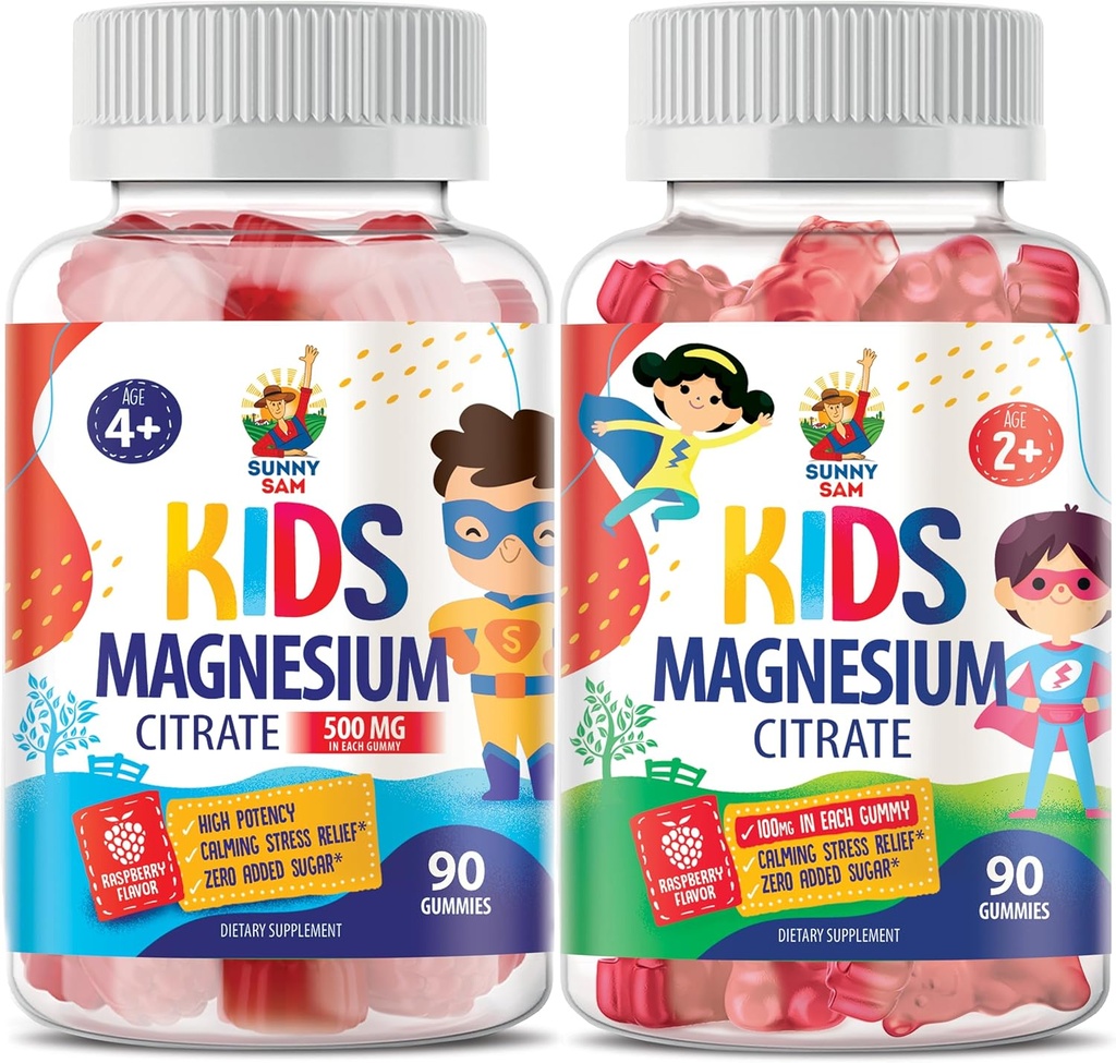 Sanny SAM Magnésium Gommies pour les enfants et les adultes - Calme Magnésium Chews - Magnésium Citrate Supplément à croquer pour l'humeur et le soutien musculaire