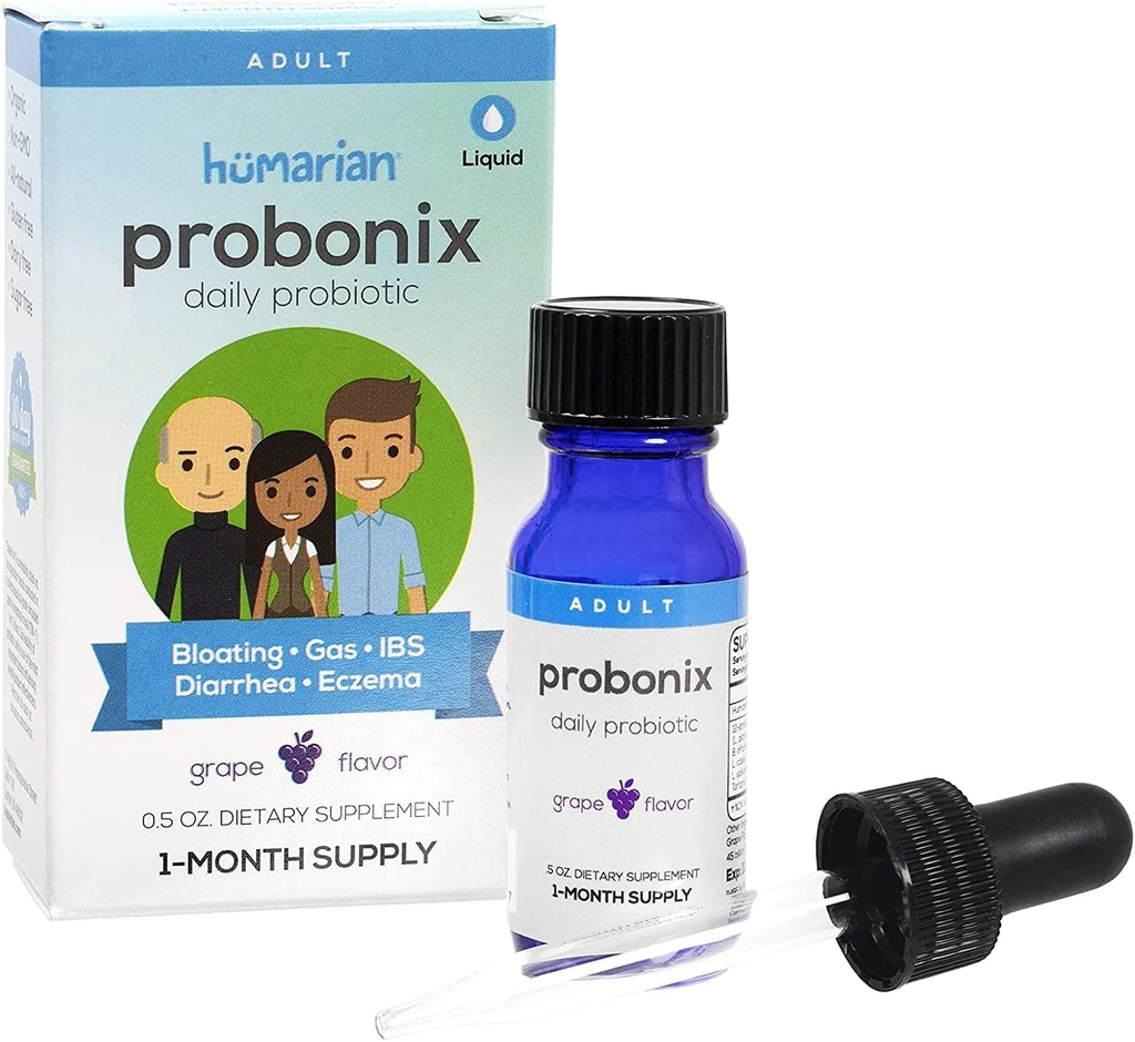 Probiotiques humariaux de Probonix pour adultes - Des gouttes probiotiques de 12 Strain pour fortifier la santé, l'immunité et plus - 30 jours d'approvisionnement - Délicieux arômes de raisin