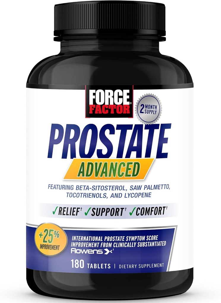 FACTEUR DE FORCE Prostate Advanced, Supplément Santé pour les hommes pour réduire les voyages de salle de bains de nuit, Bladder & Urinary Relief, avec Saw Palmetto, Beta-Sitosterol, 180 comprimés (1-pack)