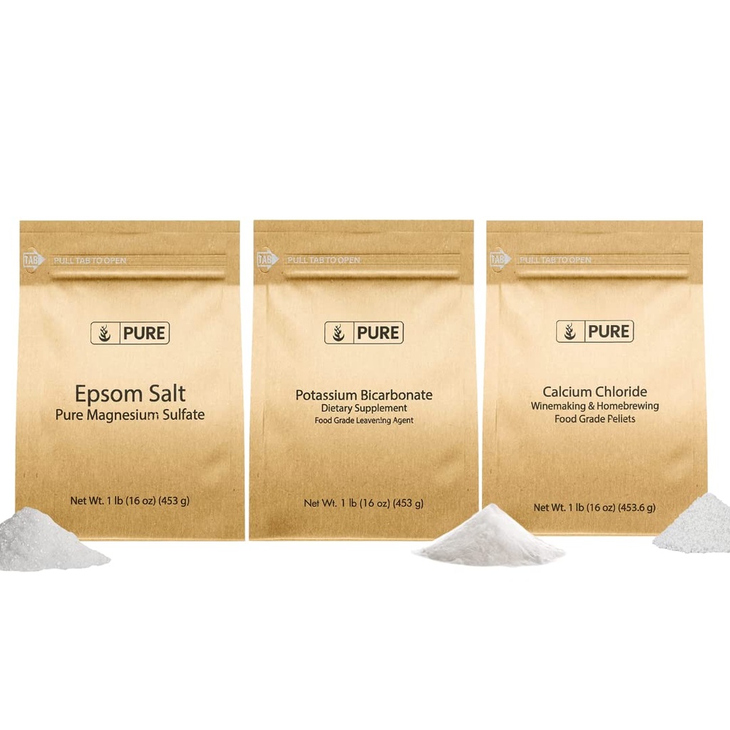 Ingrédients originaux purs Bicarbonate de potassium, chlorure de calcium et mélange de sel d'épsom (1 lb) sans danger alimentaire, nettoyage et cuisson
