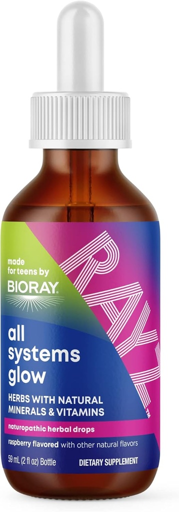 BIORAY RAYZ Tous les systèmes Glow, Raspberry Flavor - 2 fl oz - Source pratique de vitamines et minéraux pour les adolescents de 12 à 18 ans