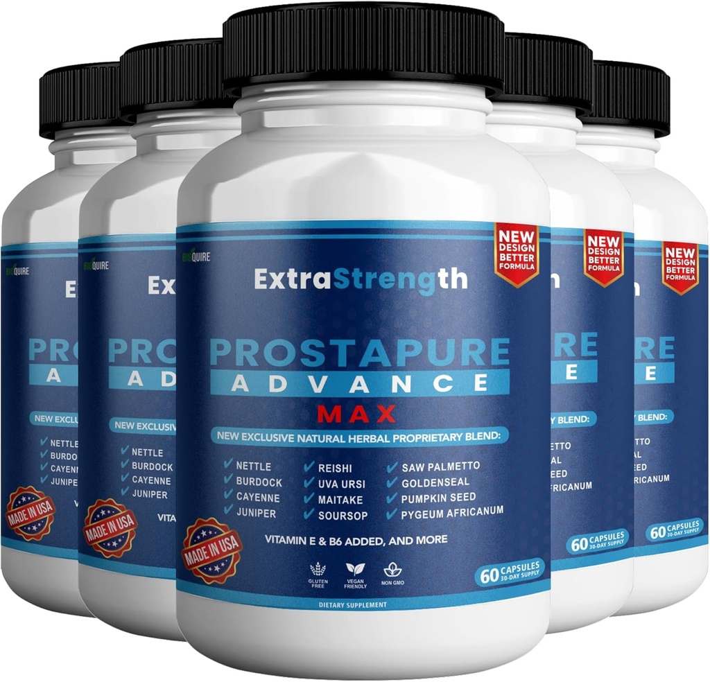 ProstaPure Advance Max Extra Strength Prostate Health Support Supplément, Saw Palmetto, Vegan, Non-OGM, Sans gluten – 300 Capsules (5 Pack)