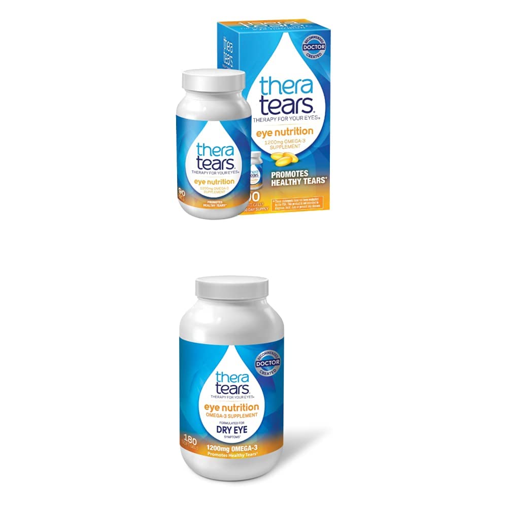 TheraTears 1200mg Omega 3 Supplément pour la nutrition des yeux,Organic Flaxseed Triglycéride Huile de poisson et VIT E,90 Compter avec Thera Tears 1200mg Omega 3 Supplément pour la nutrition des yeux, et vitamine E, 180 Compte