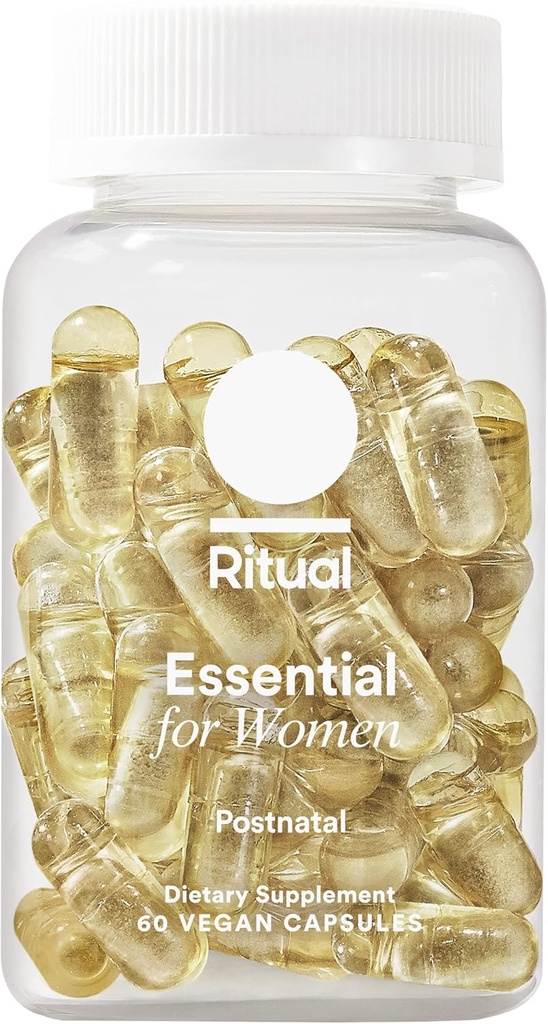 Rituel essentiel pour les femmes Multivitamine postnatale - Vitamine postpartum - Omega-3 DHA et Choline pour le soutien de l'allaitement, vitamine A, C, D3 et zinc pour le soutien de la fonction immunitaire*, B12, Iodine, Biotine, 30 jours