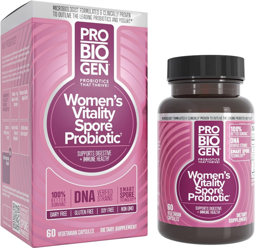 Probiogen Femmes Supplément quotidien, Vitalité Probiotique Smart Spore Technology, Blanc, Compte 60