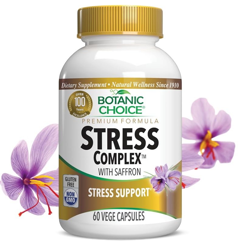 Capsules complexes de stress de choix botanique - Mood & Memory Support avec Safran, Ashwagandha, Rhodiola - sans gluten, 60 capsules
