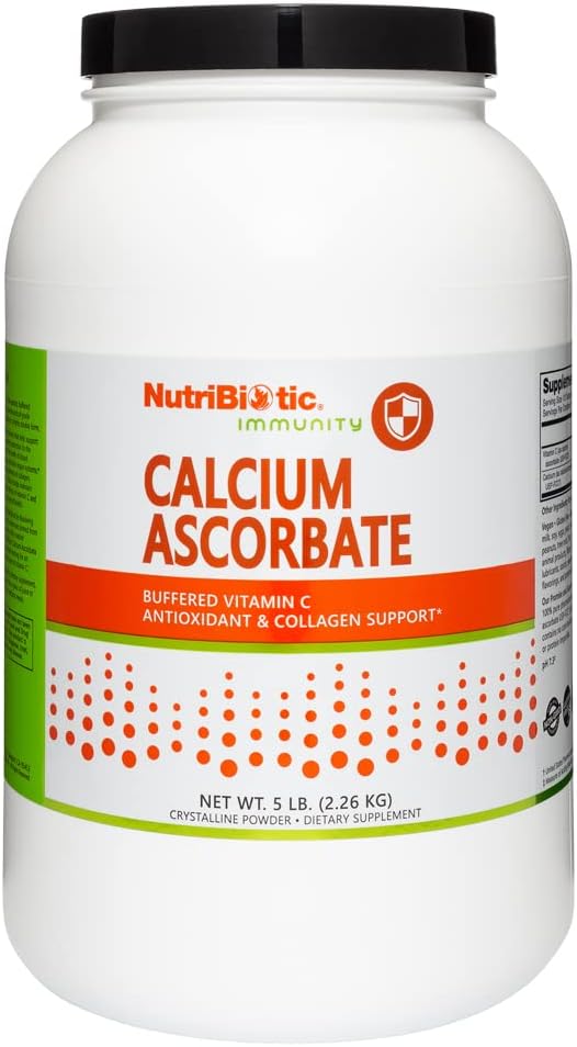 NutriBiotic - Calcium Ascorbate Vitamin C Powder, 5 Lb | Essential Antioxidant & Collagen Supplement Buffered with Calcium | Non Acidic & Easier on Digestion than Ascorbic Acid | Gluten & GMO Free