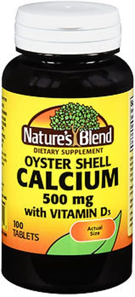 Nature's Blend Oyster Shell Calcium 500mg with Vitamin D3, 100 Tablets (Pack of 3)