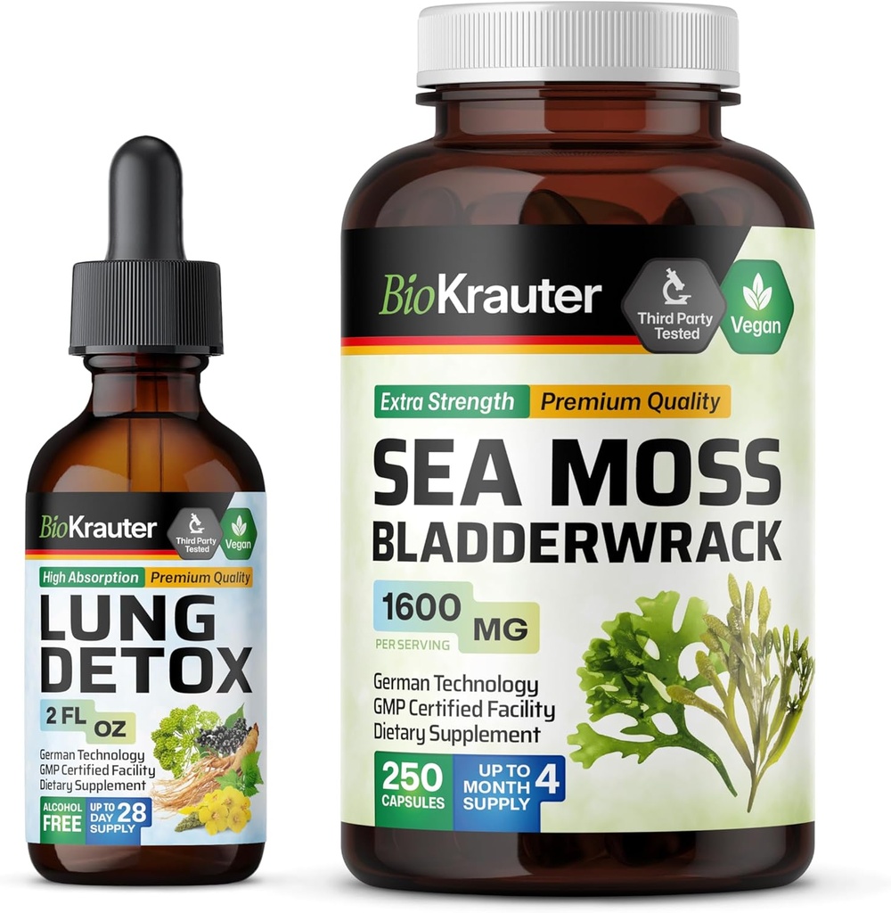 BIO KRAUTER Lung Detox Teinture 2 Fl. Oz. & Sea Moss 250 Capsules