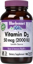 BlueBonnet Vitamine D3 2000 UI Capsules végétales, 90 Nombre