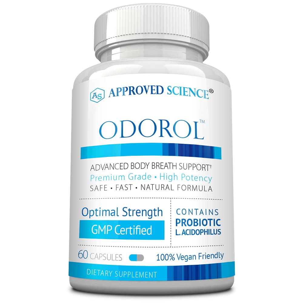 Approuvé Science Odorol - 60 Capsules - Freshen Bad Breath and Body Odor - Contient L.acidophilus, Thé Vert, Magnolia Bark, Huile de menthe poivrée et Fenouil - Tout naturel, végétalien amical, non-OGM