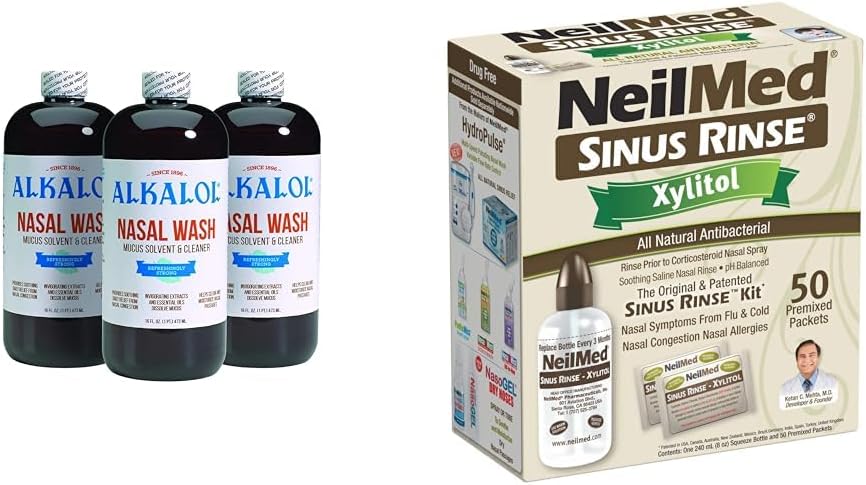 Alcalol Nasal Wash 3 Pack, NeilMed Sinus Rinse Kit avec Xylitol - Soulagement naturel de la congestion nasale, Dissolves Mucus, Antibactérien