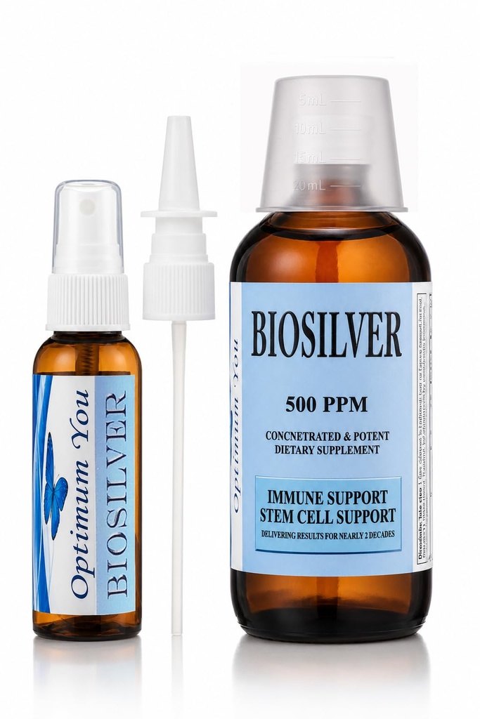 BIOSILVER : 500 ppm d'argent colloïdal liquide, 8 oz avec bouteille de pulvérisation