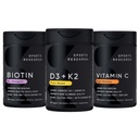 Recherche sportive Vitamine D3 5000iu K2 100mcg, Biotine Vegan 10 000mcg avec huile de coco et supplément de vitamine C haute puissance 1000mg
