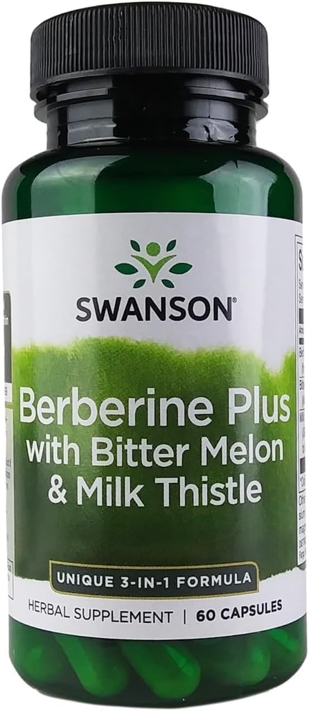 Swanson Berberine Plus avec Mélone amère et chardon de lait - 3-en-1 Formule 60 Caps