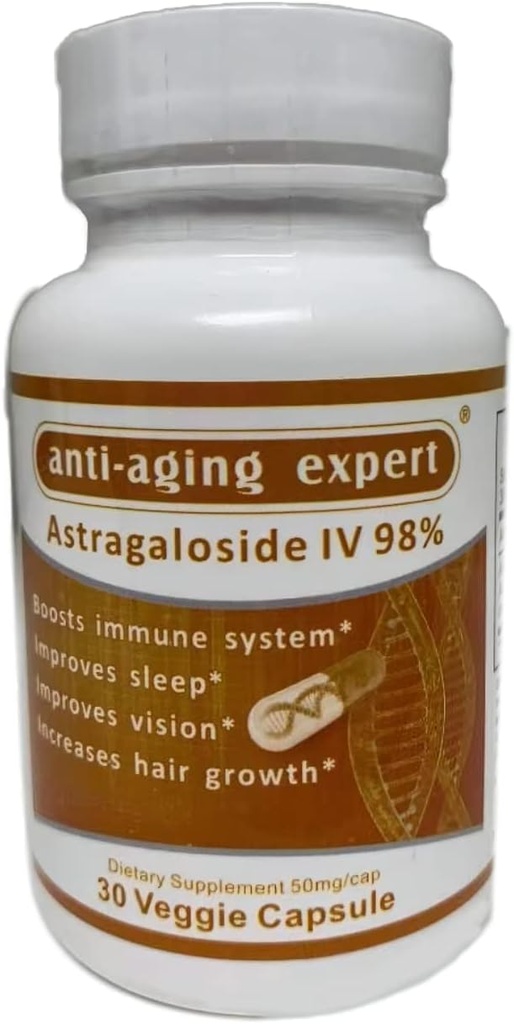 Micronised Astragaloside IV 98% 50mg, Suppléments Telomere - Extrait de racine Astragalus, Support du système immunitaire et support antioxydant, 30 capsules Vgen