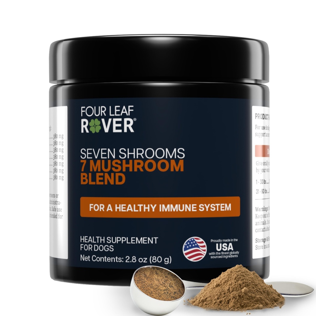 Four Leaf Rover Seven Shrooms - Supplément de champignons biologiques pour chiens - Extrait de champignons entiers formulé par un vétérinaire