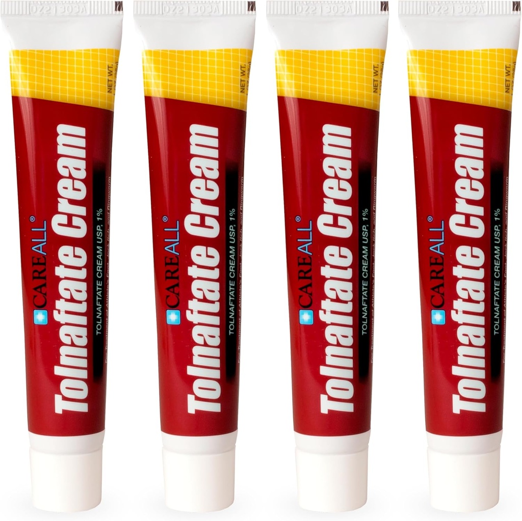 CareAll Tolnaftate Cream USP 1%, 1,0 oz. Tube (4 Pack), traitement antifongique efficace et démangeaison pour les athlètes Foot, Jock Démangeaison, Ringworm, Comparer à la marque principale