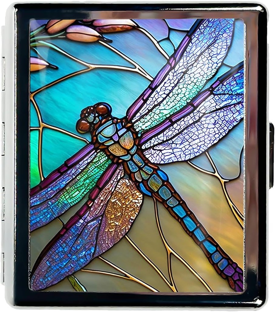 Pill Organizer Small Pill Case for Purse Essentials 7 Days Coffret Pill mignon avec miroir Coffret Pill Portable pour Pocket ou Purse Pill Containe Travel Gifts (Verre Art Dragonfly)