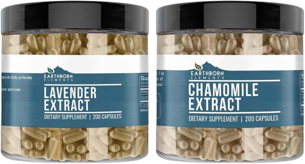 Éléments terriens Extrait de camomille et extrait de lavande, 200 capsules, pur et non dilué, aucun additif