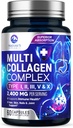Multi Collagen Peptides Supplement for Hair, Nail, Skin - Type I, II, III, V, X, Collagen Powder Pills - Grass-Fed, Hydrolyzed for Bone and Joint Support for Women & Men, Non-GMO - 60 Capsules