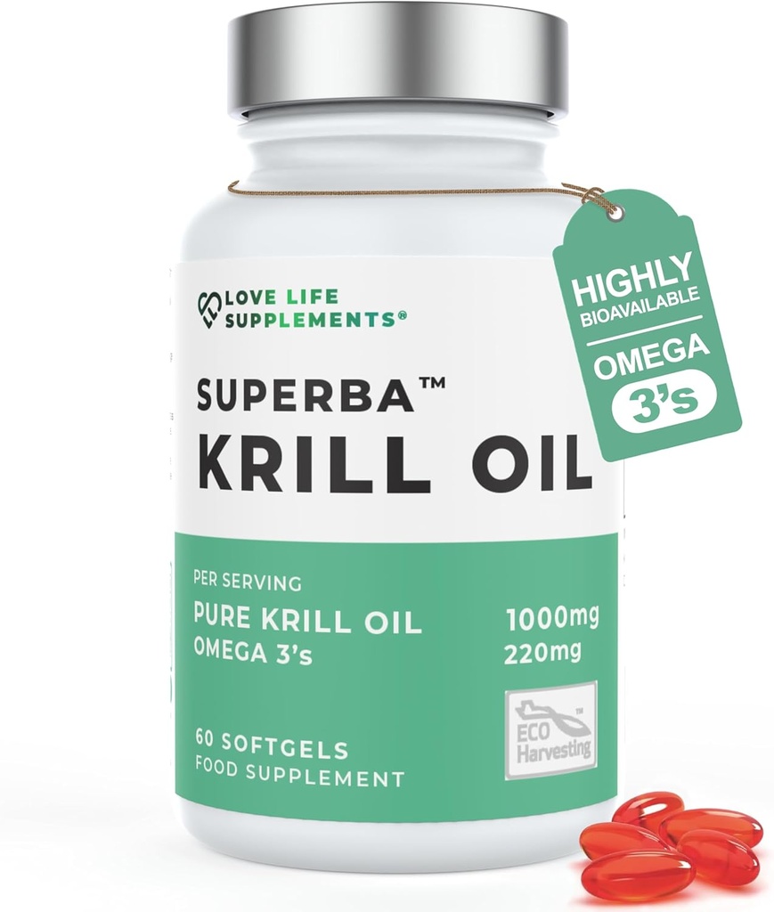 Krill Oil Omega 3 Capsules High Strength 1000mg de poisson durable dans l'Antarctique 60 Red Softgels Suppléments de soins articulaires avec puissant antioxydant Astaxanthine et Phospholipides pour l'absorption
