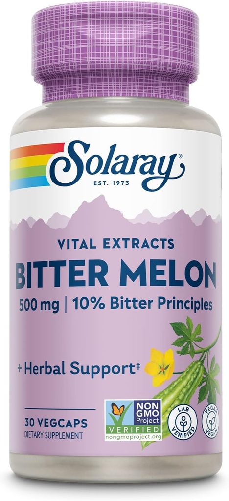 SOLARAY Bitter Melon Fruit Extract, Guaranteed to Contain 50 mg (10%) Bitter Principles Including Charantin, Vegan, 30 Servings, 30 VegCaps