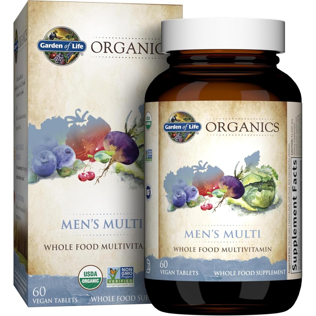 Jardin de la vie Organiques aliments entiers multivitamines pour les hommes, 60 comprimés, Vitamines et minéraux pour la santé et le bien-être des hommes, certifié biologique végétalien multi