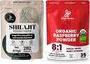 Jungle Powders Superfood Bundle: 5oz Raw Shilajit & 5oz Bio Raspberry Powder Combo - Soutien énergétique pour hommes, Immune Boost, USDA Certifié framboises rouges séchées surgelées pour la cuisson, smoothies