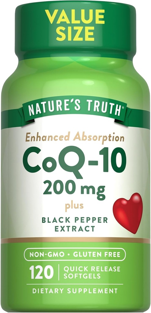 La vérité de la nature CoQ10 200mg.120 Softgels Haute Absorption.