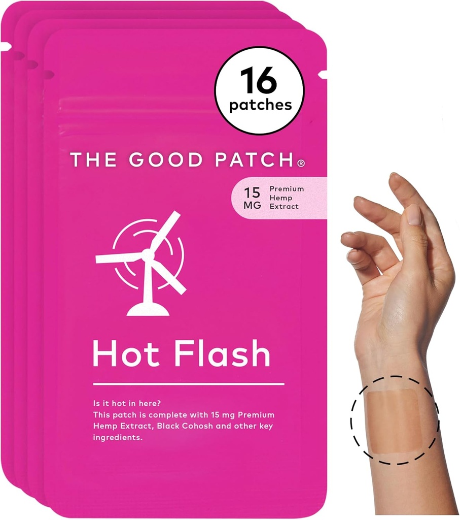 The Good Patch Hot Flash Hemp Menopause Patches Support for Women, Sustained Release, Natural Patch with Hemp Extract, Black Cohosh, Black Pepper, Plant Powered Wearable Wellness (16 Total Patches)