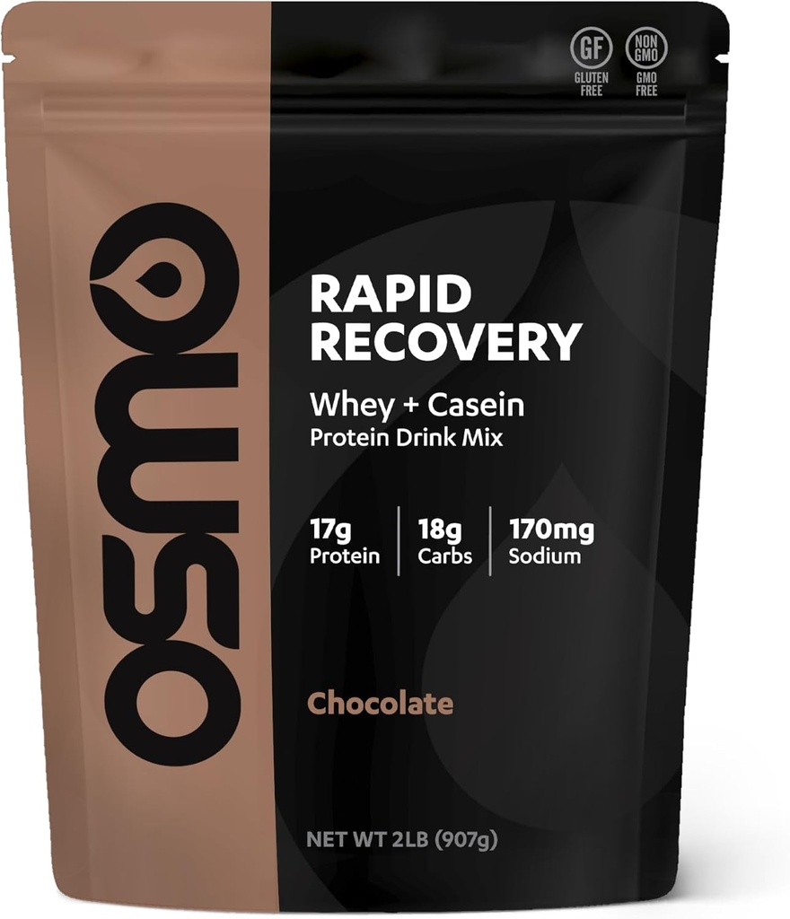 Osmo Rapid Recovery - Mélange de poudre de protéines de lactosérum et de la caséine micellaire avec des glucides et de la caféine, tous les ingrédients naturels, permet la réparation musculaire et stimule la restauration du glycogène - chocolat, 22 portions
