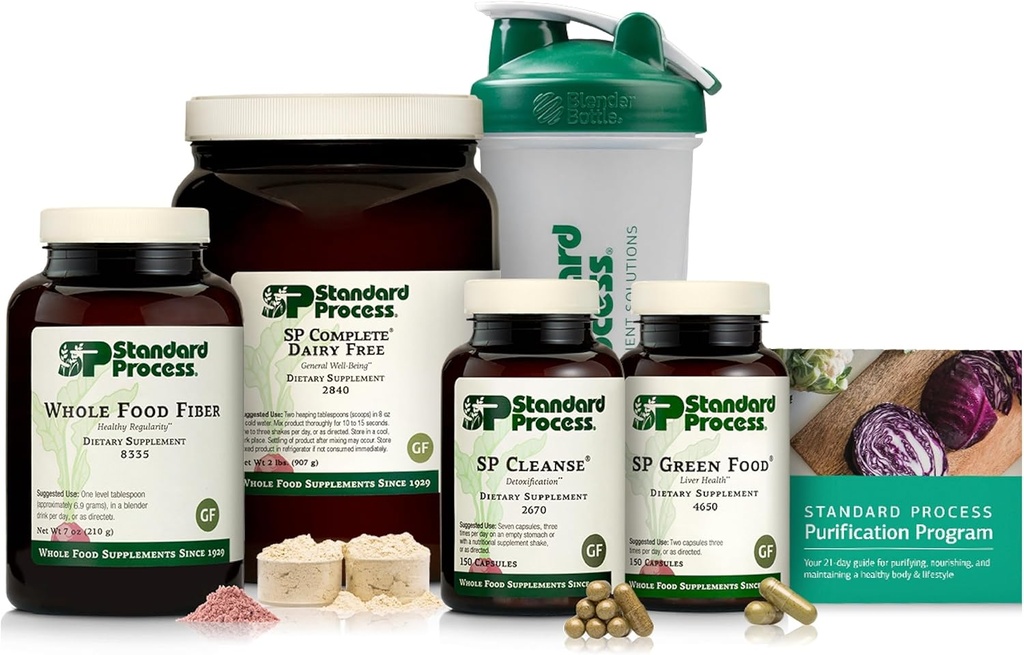 Standard Process Purification Product Kit with SP Complete® Dairy Free and Whole Food Fiber - Whole-Body Detox Program - Includes Guide & Blender Bottle - Vegan, Gluten-Free & Non-Dairy - 21-Day Kit