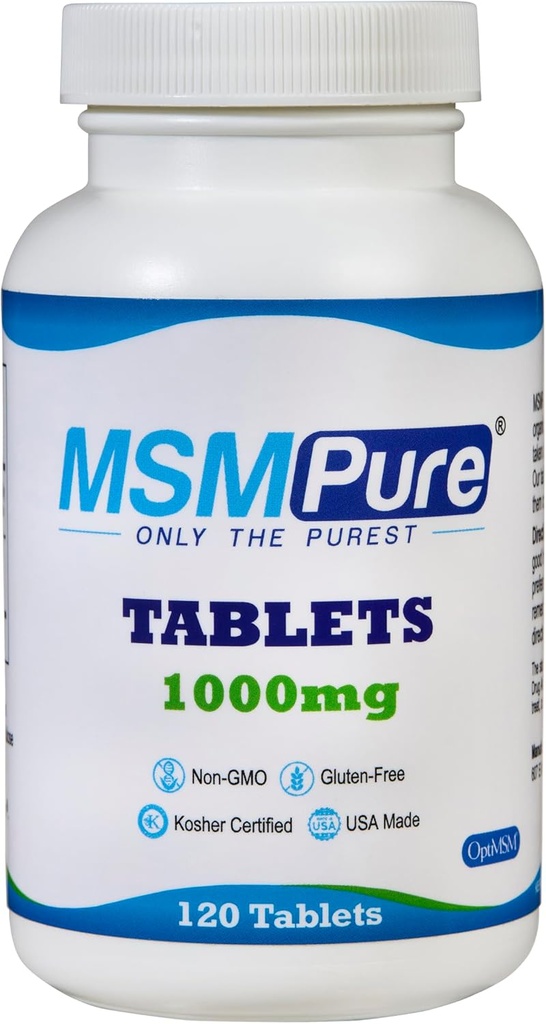 KALA Health MSMPure MSM Comprimés – 1000 mg US-Fabriqué MSM par comprimé pour la santé articulaire, l'apparence de la peau, le soutien des cheveux et des ongles – Coated for Easy Swallowing, sans goût – 120 Count