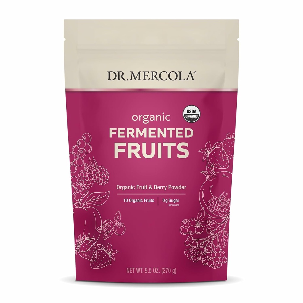 Dr Mercola, Fruits fermentés biologiques, 9,5 oz (270 g), 90 portions, biologique certifié, non OGM, sans soja, sans gluten, bio USDA