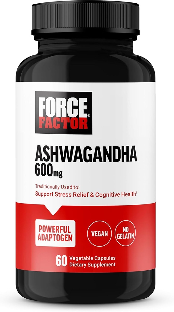 FACTEUR DE FORCE Suppléments Ashwagandha fabriqués avec de la poudre Vegan Ashwagandha premium, des adaptogènes pour soutenir le stress et la santé cognitive, sans gélatine, sans OGM, 60 capsules