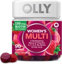 Gummy multivitamines pour femmes, Vitamines A, D, C, E, Biotine, Acide folique, Vitamine à croquer pour adultes, Saveur de baies, 45 jours d'approvisionnement - 90 Nombre