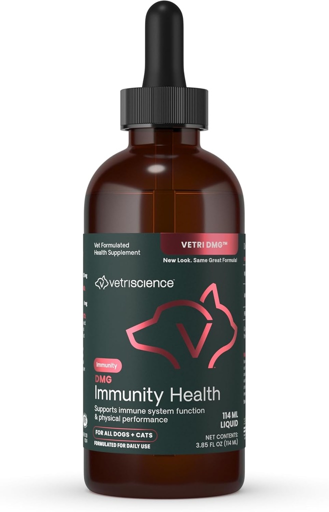 VÉTRISCIENCE DMG Immunity Health Easy-Dose Liquid, Vetri DMG Immune Support Supplément pour chiens et chats, Hypoallergénique, Performance de soutien, Stamine, Réponse immunitaire, DMG (diméthylglycine), 114 ml