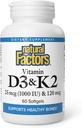 Facteurs naturels, vitamine D3 & K2 1000 UI et 120 mcg, soutient la santé osseuse et vasculaire, 60 Softgels