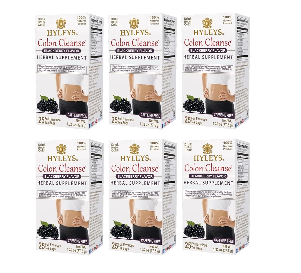 Hyleys Colon Cleanse Tea Blackberry Flavor (6 Pack - 150 Tea Bags Total)