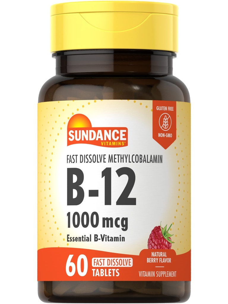 Sundance Vitamine B12 1000 mcg.com Comprimés à dissolution rapide.com Comme méthylcobalamine.com Supplément végétarien, sans OGM et sans gluten