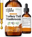Teinture de la queue de dinde sauvage et biologique - Immune & Gut Support - Turquie Tail Mushroom Extract Drops - Vegan, sucre et supplément liquide sans alcool - 2 fl oz