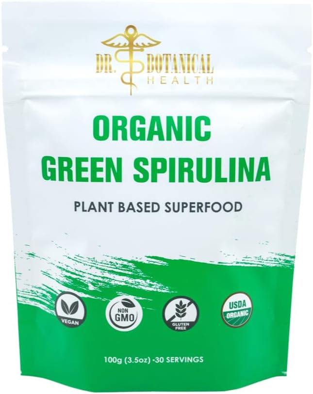 Poudre de Spiruline Verte - Superfood à base de plantes - Algae bleu-vert, sans odeur de poisson, colorant naturel pour les smoothies et les boissons protéiques - USDA bio, végétalien, sans gluten